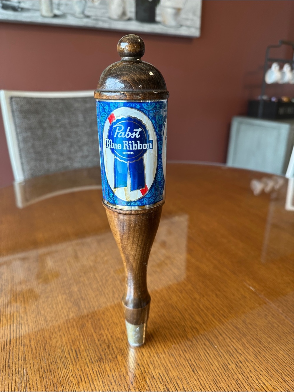 Pabst Blue Ribbon Wooden Tap Handle - Blue Ribbon Graphic Breweriana 1970's